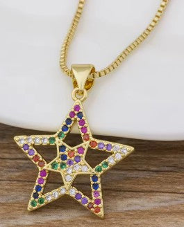 Rainbow Pendant Necklace for Women Multicolor Cubic Zirconia Necklace Gold Plated Charm Jewelry Adjustable Chain Birthday Party Wedding Gift