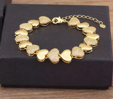 Heart Charm Bracelet for Women Cubic Zirconia Link Chain Bracelet Romantic Fashion Jewelry Adjustable Bracelet Gift for Her White