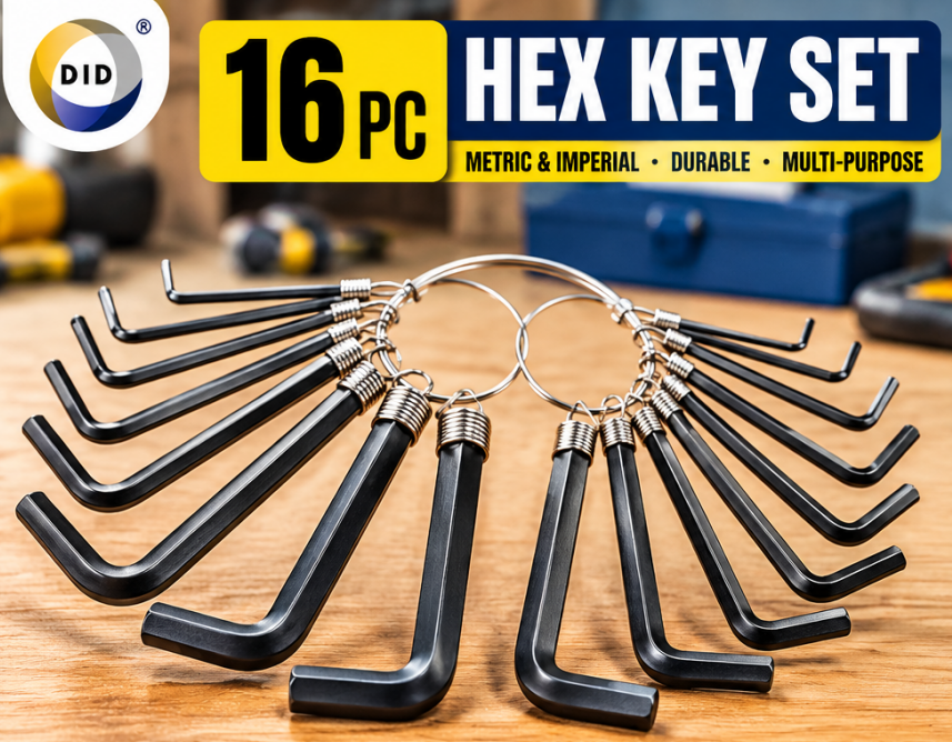 16PC Hex Key Set – Metric & Imperial Allen Keys on Storage Rings | Assorted L-Shaped Hex Wrench Set for Furniture, Bikes, Machinery, Automotive & DIY