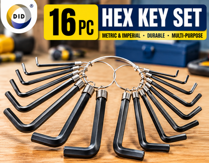 16PC Hex Key Set – Metric & Imperial Allen Keys on Storage Rings | Assorted L-Shaped Hex Wrench Set for Furniture, Bikes, Machinery, Automotive & DIY