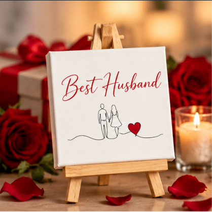 Best Husband Mini Canvas with Wooden Easel – Romantic Anniversary & Valentine’s Gift