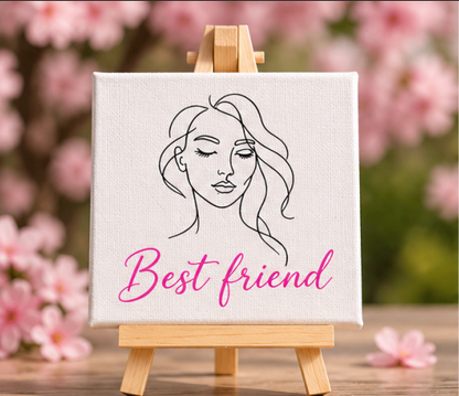 Best Friend Mini Canvas Art with Wooden Easel – Handmade Friendship Gift & Desk Décor