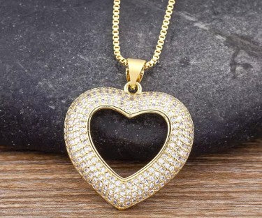 Heart Pendant Necklace for Women Hollow Crystal Zircon Necklace Gold Plated Heart Charm Jewelry Adjustable Chain Anniversary Wedding Gift