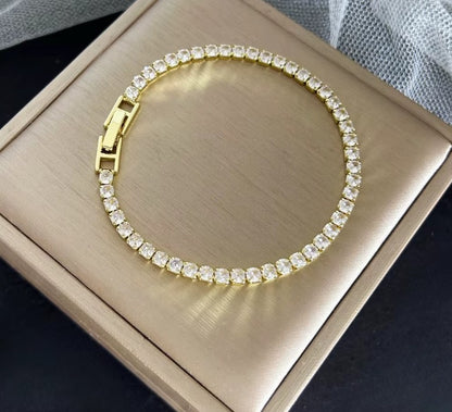 4mm Tennis Bracelet for Women Gold Plated Stainless Steel Cubic Zirconia Chain Bracelet Luxury Crystal Wristband Jewelry Gift 16cm 18cm