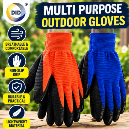 Multi-Purpose Outdoor Work Gloves – Breathable Non-Slip Grip Gardening & DIY Gloves | Latex Coated Palm, Orange or Blue
