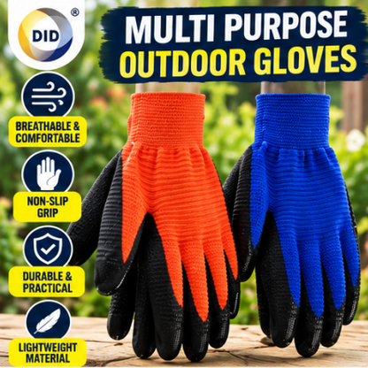Multi-Purpose Outdoor Work Gloves – Breathable Non-Slip Grip Gardening & DIY Gloves | Latex Coated Palm, Orange or Blue
