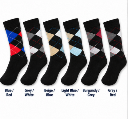 Men’s Argyle Fashion Socks UK 6–11 – Smart Casual Diamond Pattern Dress Socks | Soft Everyday Office & Formal Socks – Assorted Colour – 1 Pair