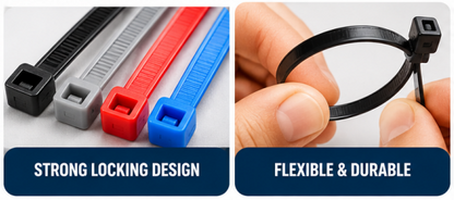 120PC Assorted Colour Cable Ties – 100mm Nylon Zip Ties in Black, Grey, Red & Blue | Strong Cable Management Ties for Home, Office, Garden & DIY