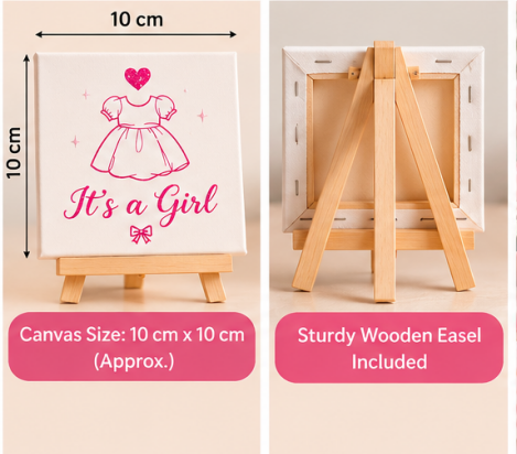 It’s a Girl Mini Canvas with Wooden Easel – Baby Shower, New Baby & Nursery Gift
