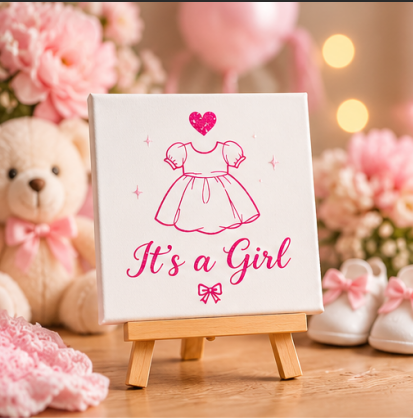 It’s a Girl Mini Canvas with Wooden Easel – Baby Shower, New Baby & Nursery Gift