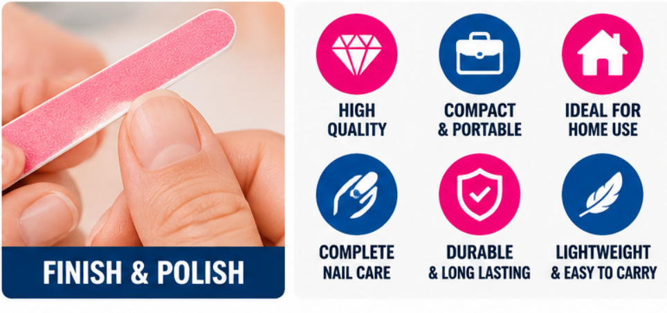 6PC Manicure Set – Nail Clippers, Cuticle Tool, Metal Nail File & Emery Board | Manicure Pedicure Nail Care Kit for Home & Travel