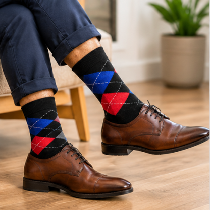 Men’s Argyle Fashion Socks UK 6–11 – Smart Casual Diamond Pattern Dress Socks | Soft Everyday Office & Formal Socks – Assorted Colour – 1 Pair