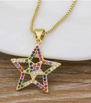 Rainbow Pendant Necklace for Women Multicolor Cubic Zirconia Necklace Gold Plated Charm Jewelry Adjustable Chain Birthday Party Wedding Gift