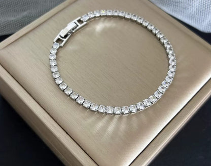 4mm Tennis Bracelet for Women Gold Plated Stainless Steel Cubic Zirconia Chain Bracelet Luxury Crystal Wristband Jewelry Gift 16cm 18cm
