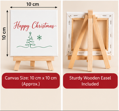 Happy Christmas Mini Canvas with Wooden Easel – Christmas Gift & Festive Home Décor
