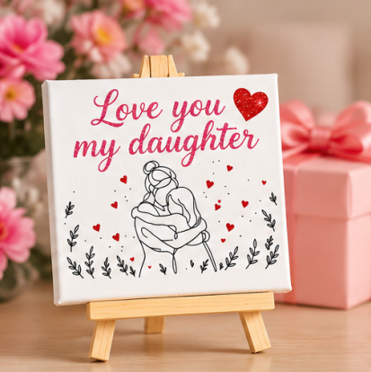 Love You My Daughter Mini Canvas with Wooden Easel – Daughter Gift & Keepsake