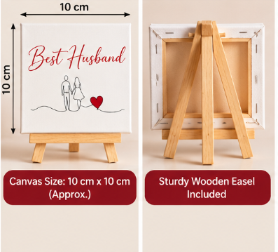 Best Husband Mini Canvas with Wooden Easel – Romantic Anniversary & Valentine’s Gift