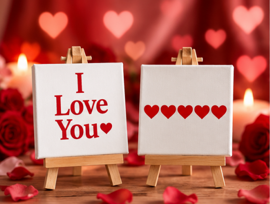 I Love You Mini Canvas Set with Wooden Easels – Valentine’s Day Gift & Romantic Keepsake