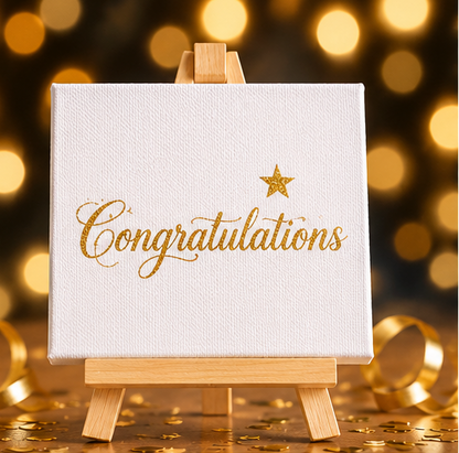 Congratulations Mini Canvas with Wooden Easel – Celebration Gift & Keepsake