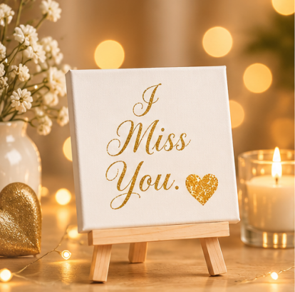I Miss You Gold Mini Canvas with Wooden Easel – Thoughtful Keepsake Gift