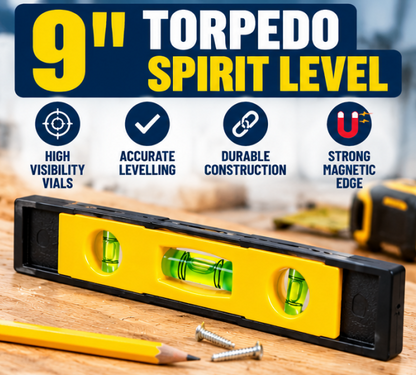 9 Inch Magnetic Torpedo Spirit Level – 230mm 3 Vial Mini Level with Horizontal, Vertical & 45° Angle Vials for DIY, Shelves, Construction, Plumbing & Home Improvement