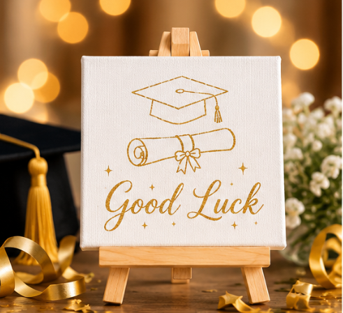 Good Luck Graduation Mini Canvas with Wooden Easel – Exam & Achievement Gift