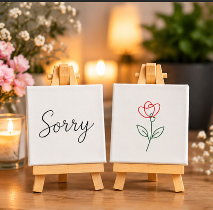 Sorry Mini Canvas Set with Wooden Easels – Apology Gift & Reconciliation Keepsake