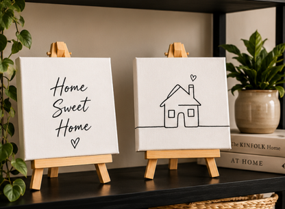 Home Sweet Home Mini Canvas Set with Wooden Easels – Housewarming Gift & Home Décor