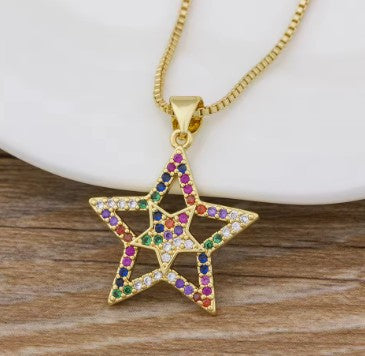 Rainbow Pendant Necklace for Women Multicolor Cubic Zirconia Necklace Gold Plated Charm Jewelry Adjustable Chain Birthday Party Wedding Gift