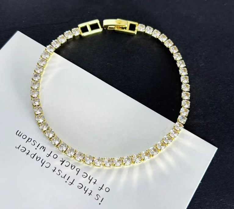 4mm Tennis Bracelet for Women Gold Plated Stainless Steel Cubic Zirconia Chain Bracelet Luxury Crystal Wristband Jewelry Gift 16cm 18cm