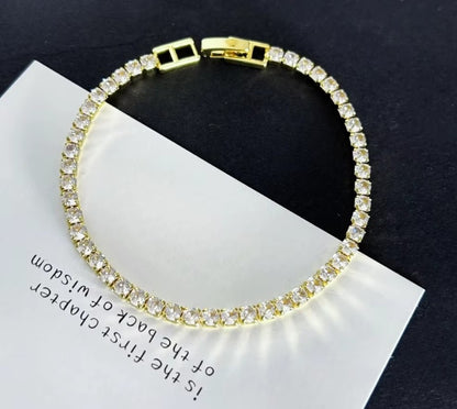 4mm Tennis Bracelet for Women Gold Plated Stainless Steel Cubic Zirconia Chain Bracelet Luxury Crystal Wristband Jewelry Gift 16cm 18cm