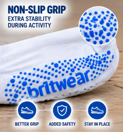 Britwear White Grip Socks UK 4–7 – Non-Slip Sole Everyday Socks | Ladies Sports, Yoga, Pilates, Gym & Home Socks – 1 Pair