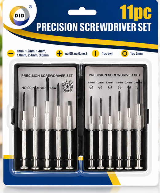 11PC Precision Screwdriver Set – Mini Flathead & Phillips Screwdrivers with Awl for Glasses, Watches, Electronics, Cameras, Laptops, Toys & DIY Repair