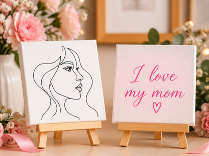 I Love My Mom Mini Canvas Set with Wooden Easels – Mother’s Day Gift & Keepsake
