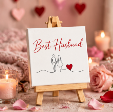 Best Husband Mini Canvas with Wooden Easel – Romantic Anniversary & Valentine’s Gift