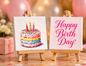 Happy Birthday Mini Canvas Set with Wooden Easels – Birthday Gift & Celebration Décor