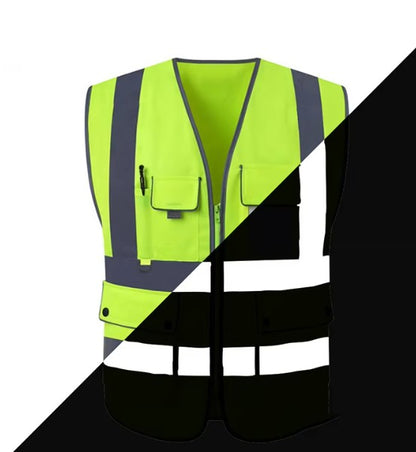 High Visibility Safety Vest Yellow Reflective Workwear Waistcoat Hi Vis Road Work Cycling Motorcycle Vest Zipper Pockets ANSI Class 2 Safety Jacket