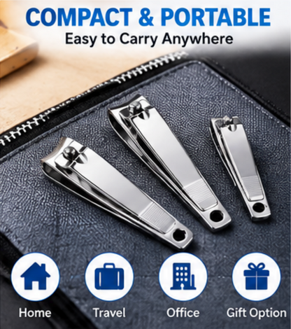 3PC Nail Clippers Set – Stainless Steel Fingernail & Toenail Clippers, 5cm 6cm 7.5cm Manicure Pedicure Nail Care Kit for Hands & Feet