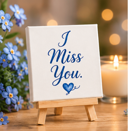 I Miss You Blue Mini Canvas with Wooden Easel – Thoughtful Keepsake Gift