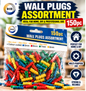 150PC Wall Plugs Assortment – 5mm, 6mm, 7mm & 8mm Colour Coded Plastic Wall Anchors for Screws, Shelves, Pictures, Curtain Rails & DIY Fixings