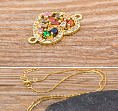 Heart Pendant Necklace for Women Rainbow Crystal Zircon Gold Plated CZ Necklace Romantic Heart Charm Jewelry Adjustable Chain Wedding Party Gift
