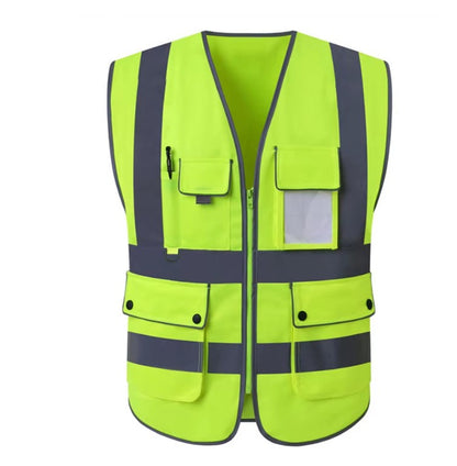 High Visibility Safety Vest Yellow Reflective Workwear Waistcoat Hi Vis Road Work Cycling Motorcycle Vest Zipper Pockets ANSI Class 2 Safety Jacket