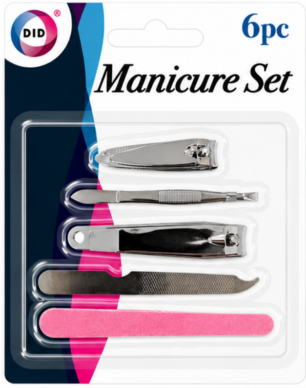 6PC Manicure Set – Nail Clippers, Cuticle Tool, Metal Nail File & Emery Board | Manicure Pedicure Nail Care Kit for Home & Travel
