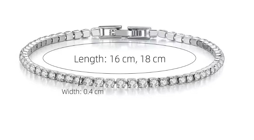 4mm Tennis Bracelet for Women Gold Plated Stainless Steel Cubic Zirconia Chain Bracelet Luxury Crystal Wristband Jewelry Gift 16cm 18cm