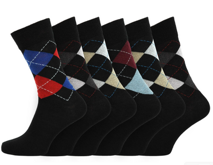 Men’s Argyle Fashion Socks UK 6–11 – Smart Casual Diamond Pattern Dress Socks | Soft Everyday Office & Formal Socks – Assorted Colour – 1 Pair