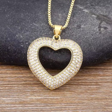 Heart Pendant Necklace for Women Hollow Crystal Zircon Necklace Gold Plated Heart Charm Jewelry Adjustable Chain Anniversary Wedding Gift