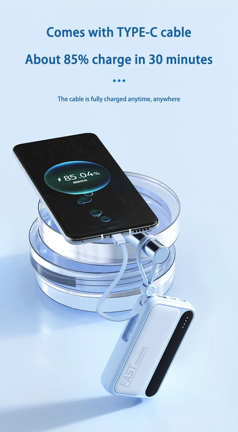 Lenovo 4 Built-in Type C Cables Mini Fast Charging 500000mAh Power Bank Compatible With iPhone Samsung Android Smart Mobiles