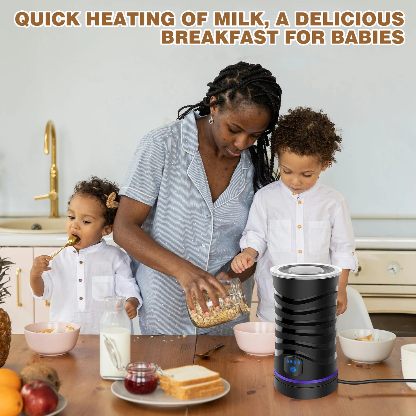 Electric Milk Frother and Steamer Hot Chocolate Machine 400W 4 in 1 Temperature Control 600ml Hot and Cold Milk Foam Maker for L