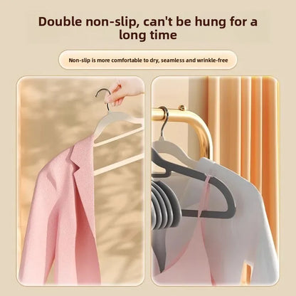 Home Use Flocking Clothes Hanger Anti-Slip Shirt Drying Rack Store Shoulder Corner Seamless Hanging Closet Storage Tool