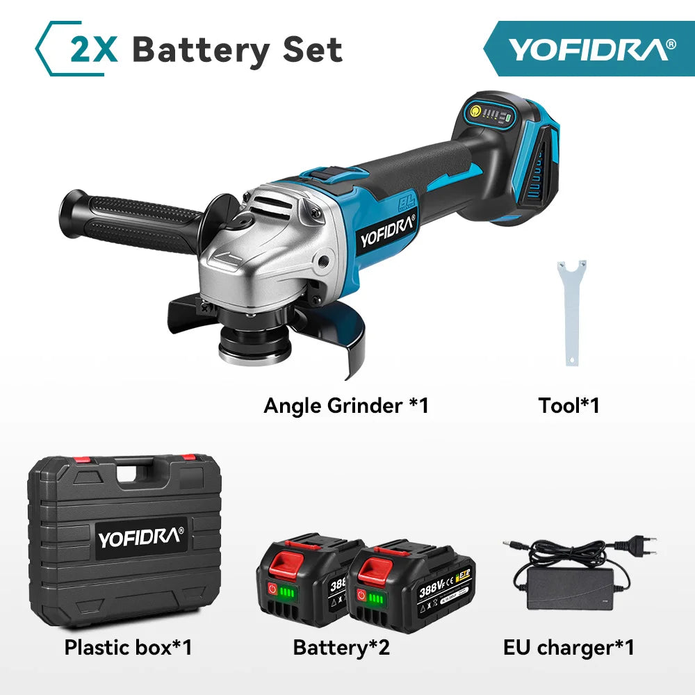 YOFIDRA 125mm M14 Brushless Angle Grinder Cutting Machine Cordless Electric Angle Grinder Power Tools for Makita 18V Battery Pin
